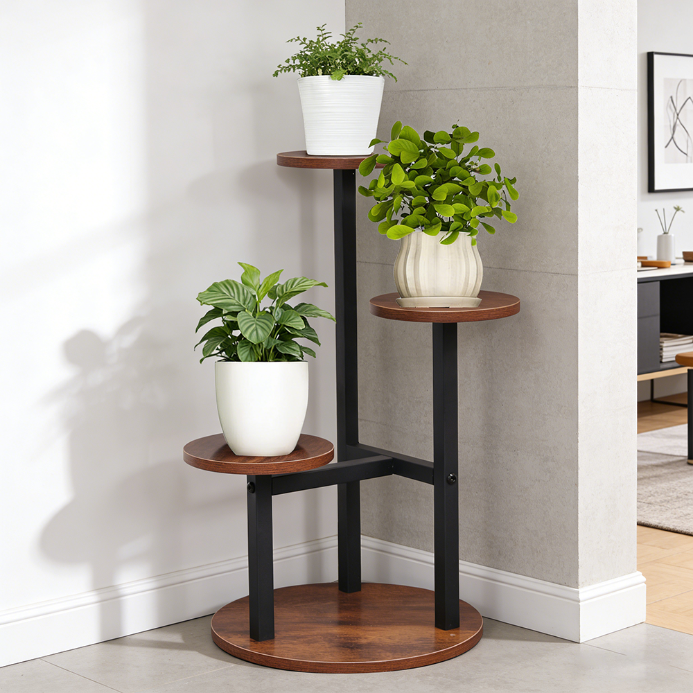 Home Bar Shelves - 3-Tier Rustic Wood & Metal Plant