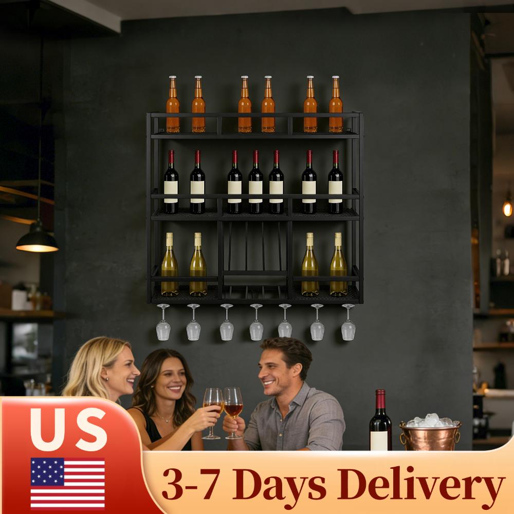 Home Bar Shelves - 3 Tiers Bar Liquor Bottle Display