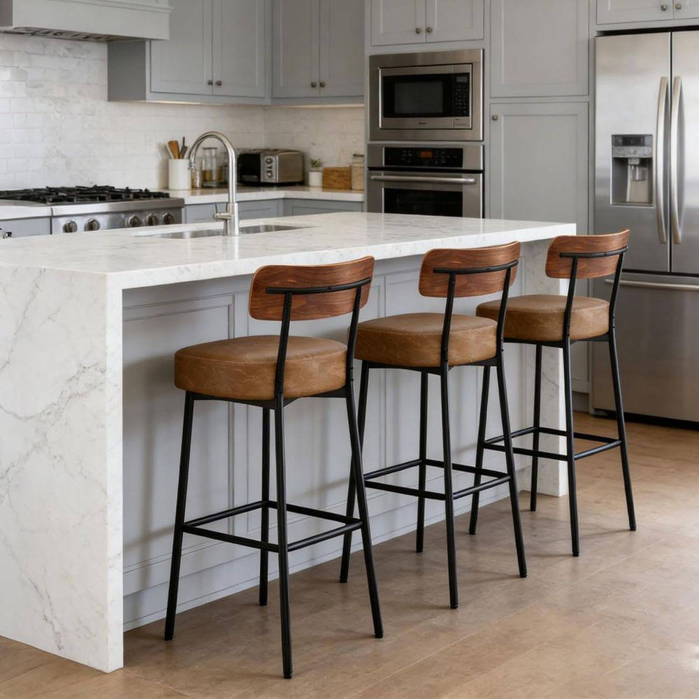 Brown Bar Stools Set o 3, Leat - Home Bar Stools 리뷰 및 가격