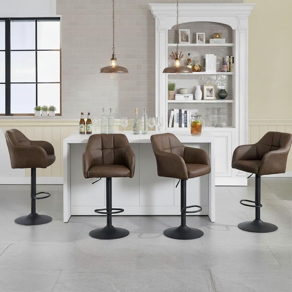 Set of 4 Swivel Leather Bar St - Home Bar Stools 리뷰 및 가격