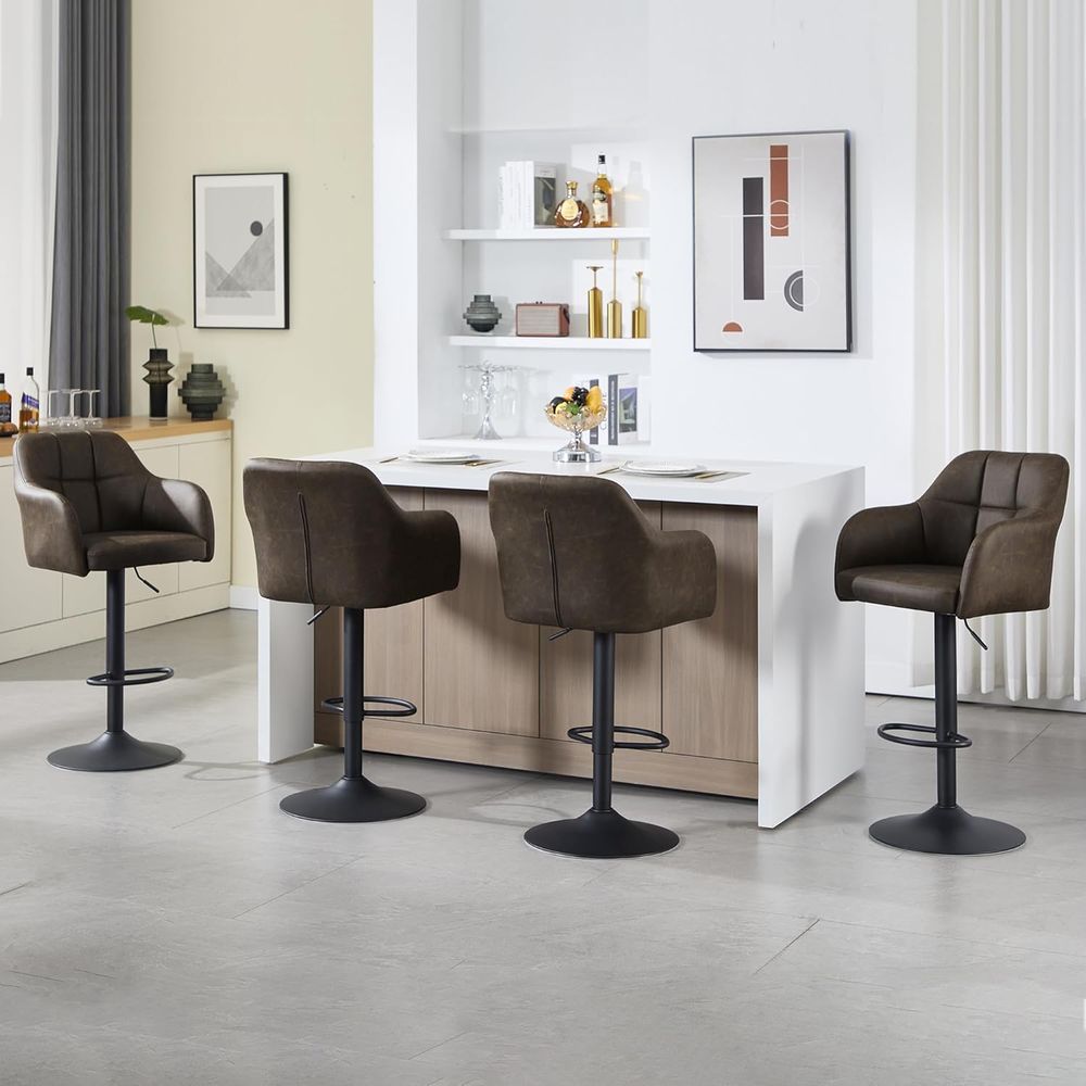 Set of 4 Swivel Leather Bar St - Home Bar Stools 리뷰 및 가격