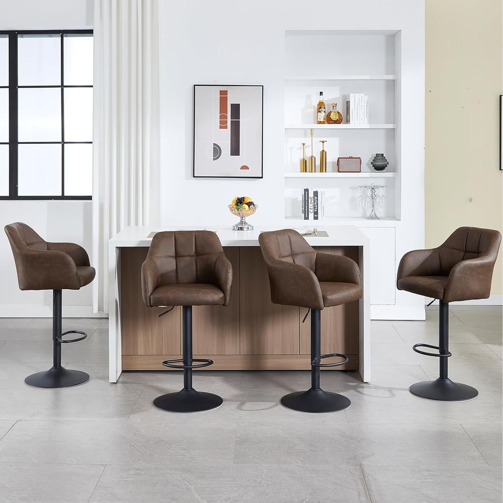Set of 4 Swivel Leather Bar St - Home Bar Stools 리뷰 및 가격