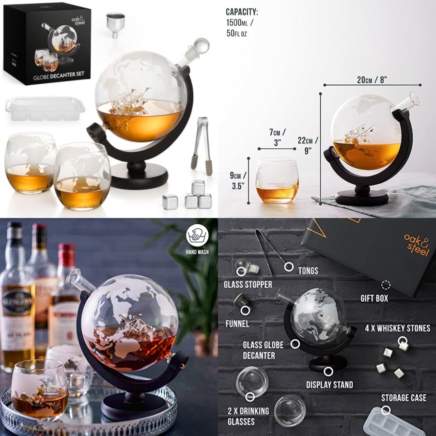 Oak Steel - 50 Oz Globe Whiske - Decanter Globe Set 리뷰 및 가격