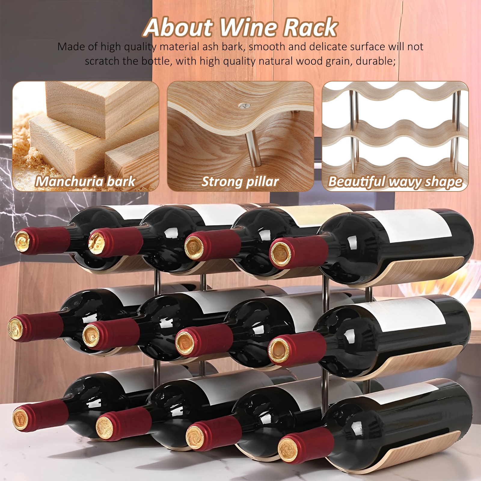 2/3-Tier Wooden Wine Rack Wavy - Home Bar And Cabinet 리뷰 및 가격