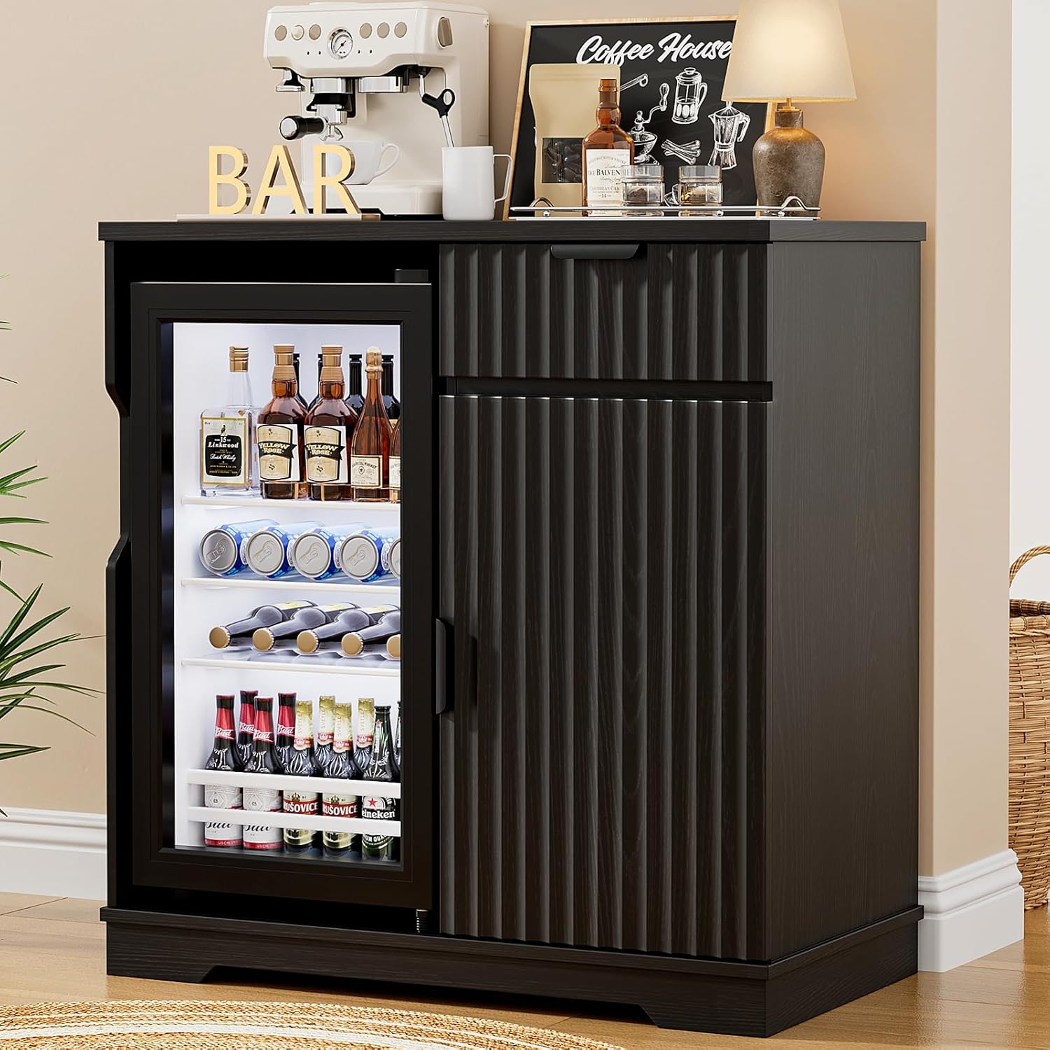Fluted Coffee Bar Cabinet with - Home Bar And Cabinet 리뷰 및 가격
