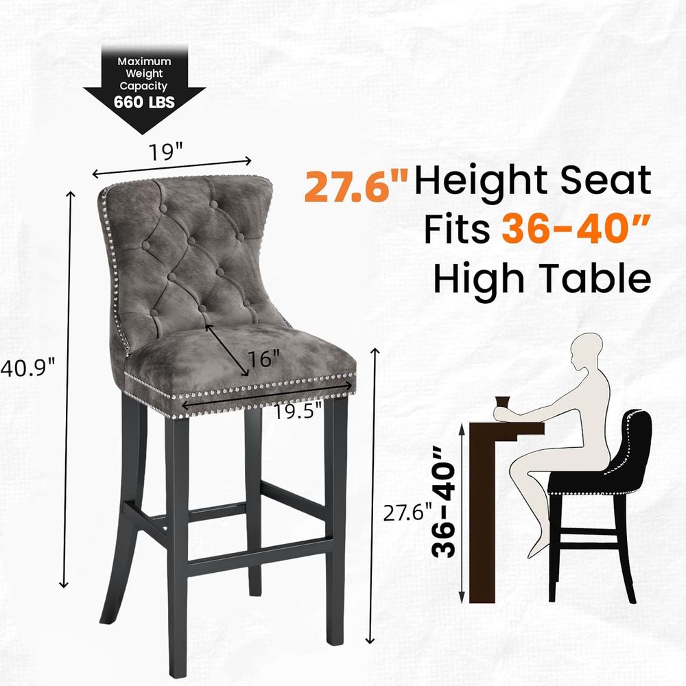 Set of 2 Light Grey Velvet Bar - Home Bar Stools 리뷰 및 가격